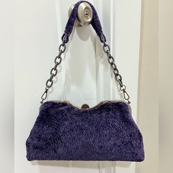 Purple Handmade Real Shearling leather Push Lock Shoulder Bag/Crossbody - Picture 3 of 16